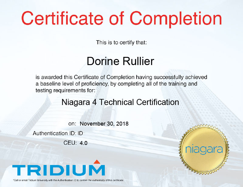 Certification Tridium niagara 4